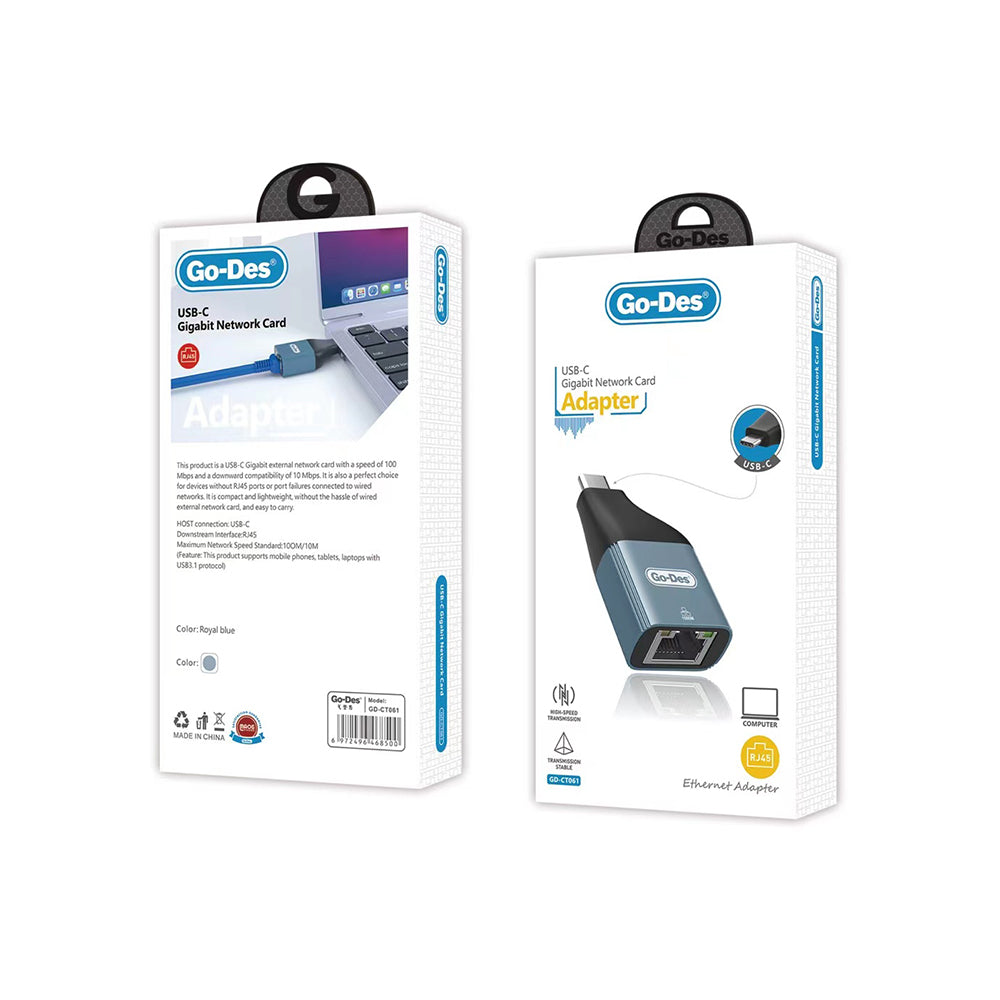 Go Des GD-CT061 RJ45 to Type-C Ethernet Dönüştürücü OTG 100Mbps Siyah