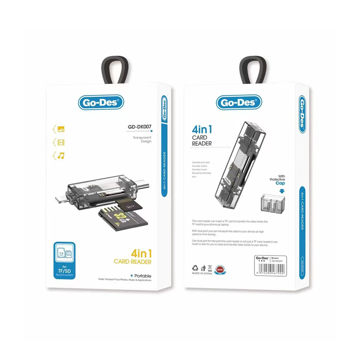 Go Des GD-DK007 Type-C & Lightning Çıkışlı 4 in 1 OTG Hafıza Kart Okuyucu Siyah