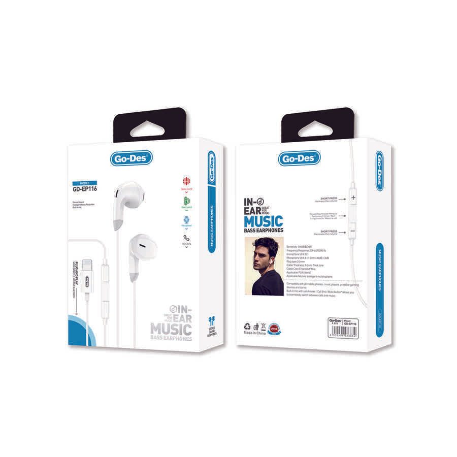 Go Des GD-EP116 Gürültü Önleyici Kulakiçi Lightning Kulaklık Beyaz