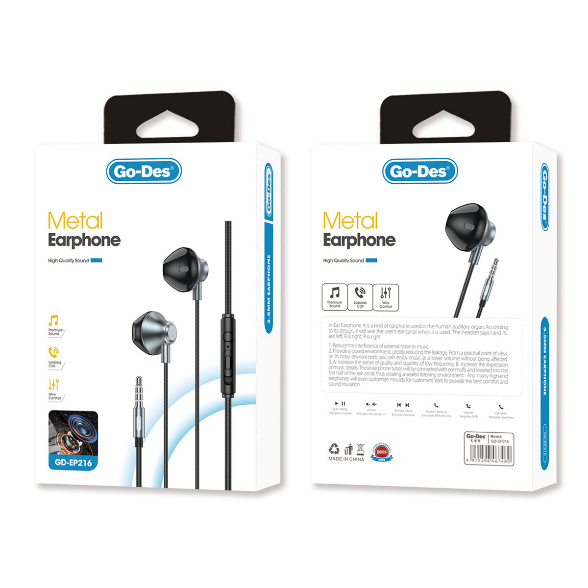 Go Des GD-EP216 3.5mm Metal Kulaklık Siyah