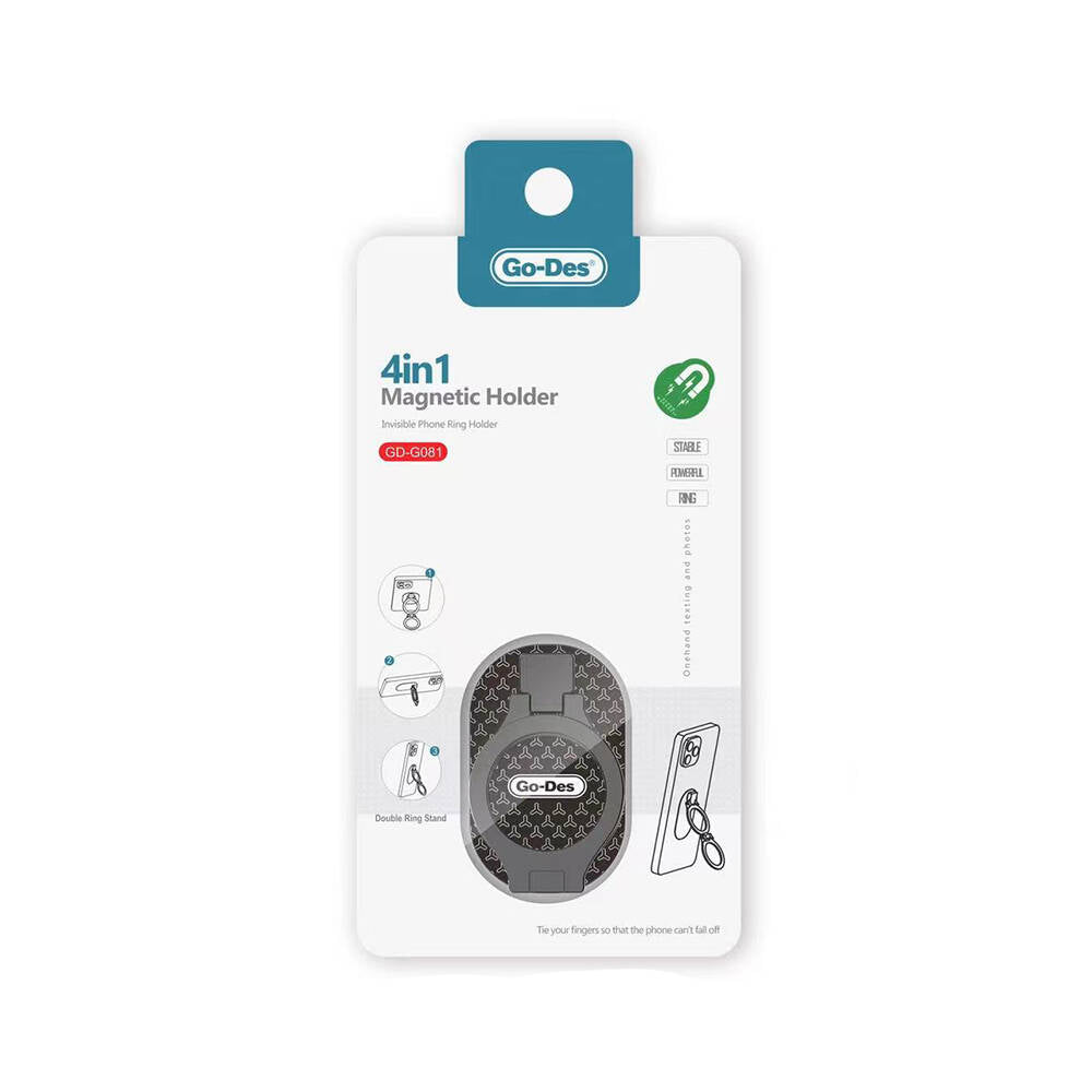 Go Des GD-G081 4in1 Double Ring Standlı Magnetik Yüzük Tutucu Aparat Siyah
