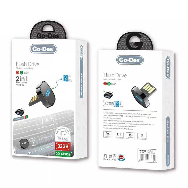 Go Des GD-GB062 2 in 1 Led Işıklı Araç İçi Mini Flash Disk 32 Gb Type-C OTG Hediyeli Siyah