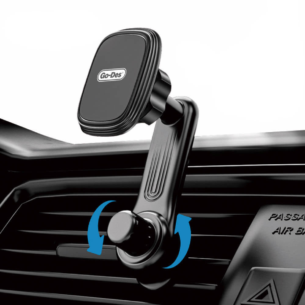 Go Des GD-HD310 Magnetik 360 Derece Dönebilen Dirsek Ve Başlıklı Telefon Tutucu Havalandırma Tasarım Siyah