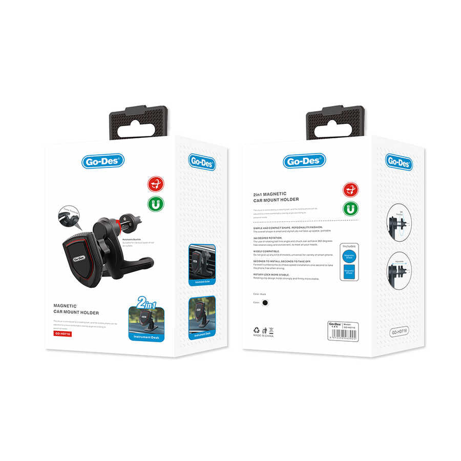Go Des GD-HD716 2 in 1 Magnetik Araç Telefon Tutucu Siyah