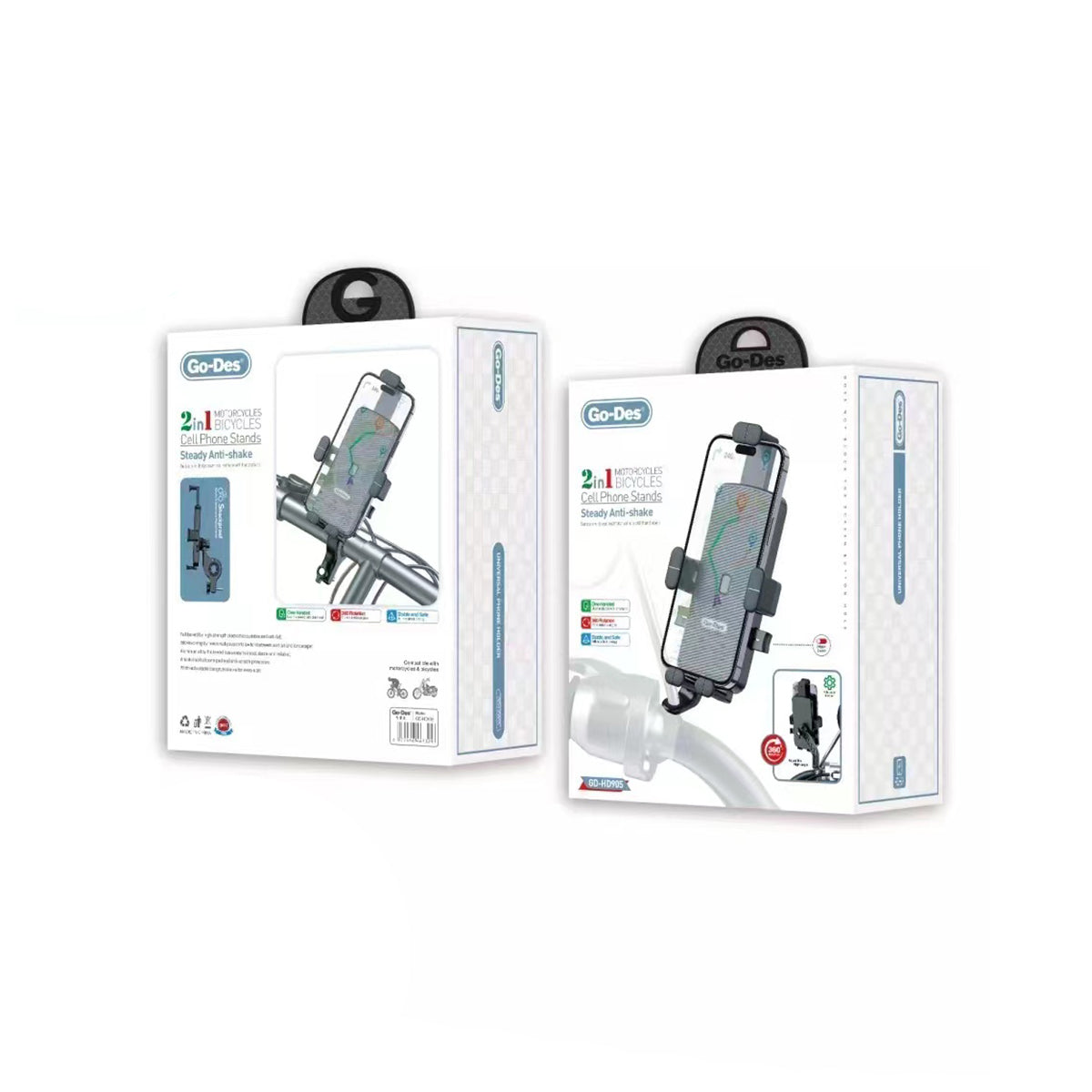 Go Des GD-HD905 Sarsıntı Önleyici 360 Derece Ayarlanabilir Bisiklet ve Motosiklet Telefon Tutucu Siyah