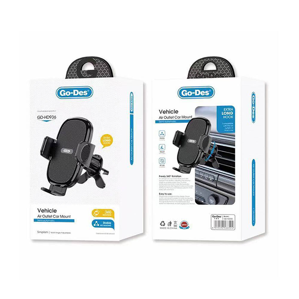 Go Des GD-HD936 360° Dönebilen ve Uzayan Başlıklı Araç Telefon Tutucu Siyah