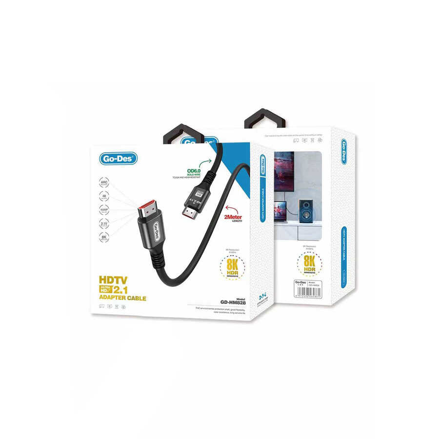 Go Des GD-HM828 HDTV Görüntü ve Ses Aktarıcı HDMI Kablo Ultra HD 8K 4320p 2 metre Siyah