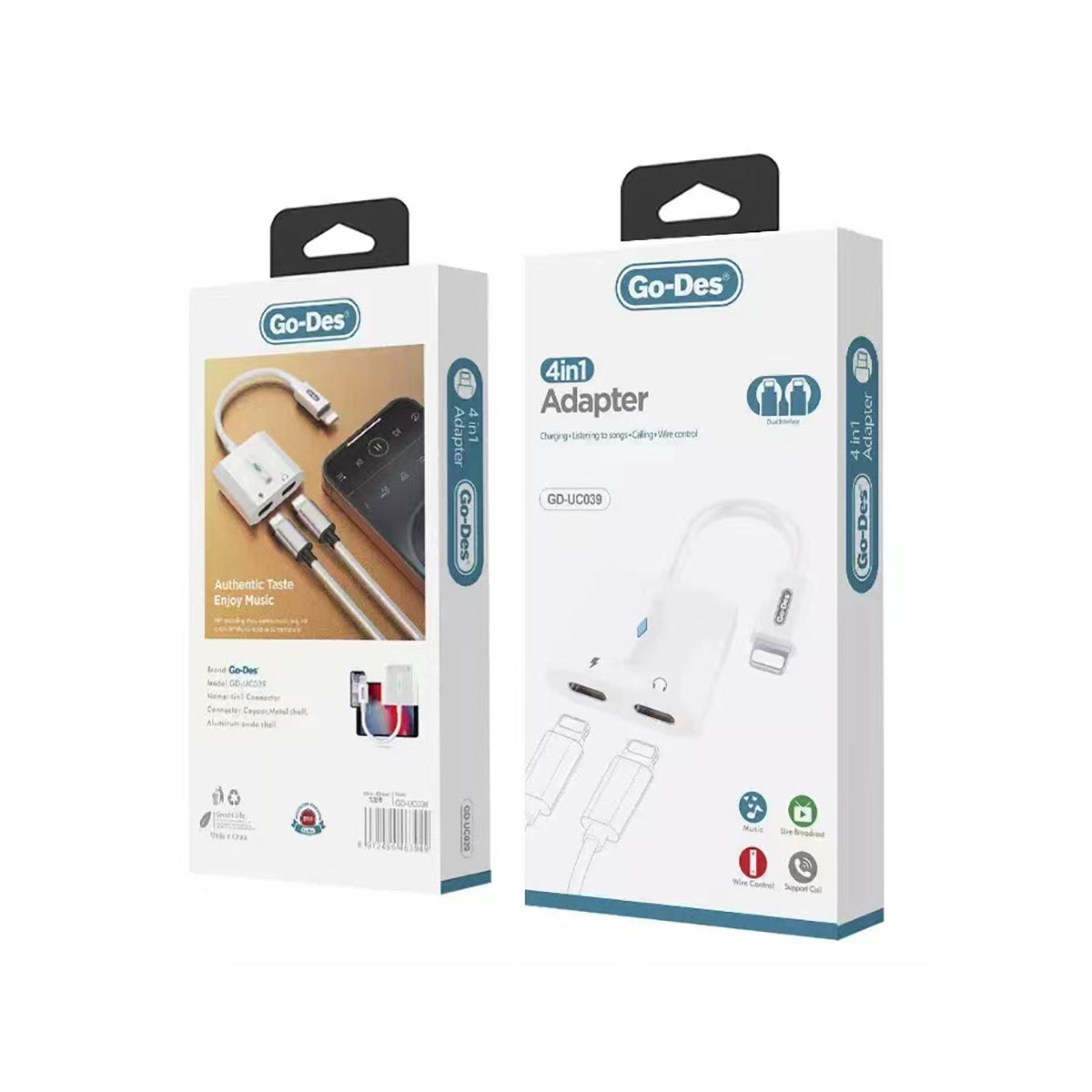 Go Des GD-UC039 Lightning To Lightning Kulaklık Çıkışlı Lightning Dönüştürücü Beyaz