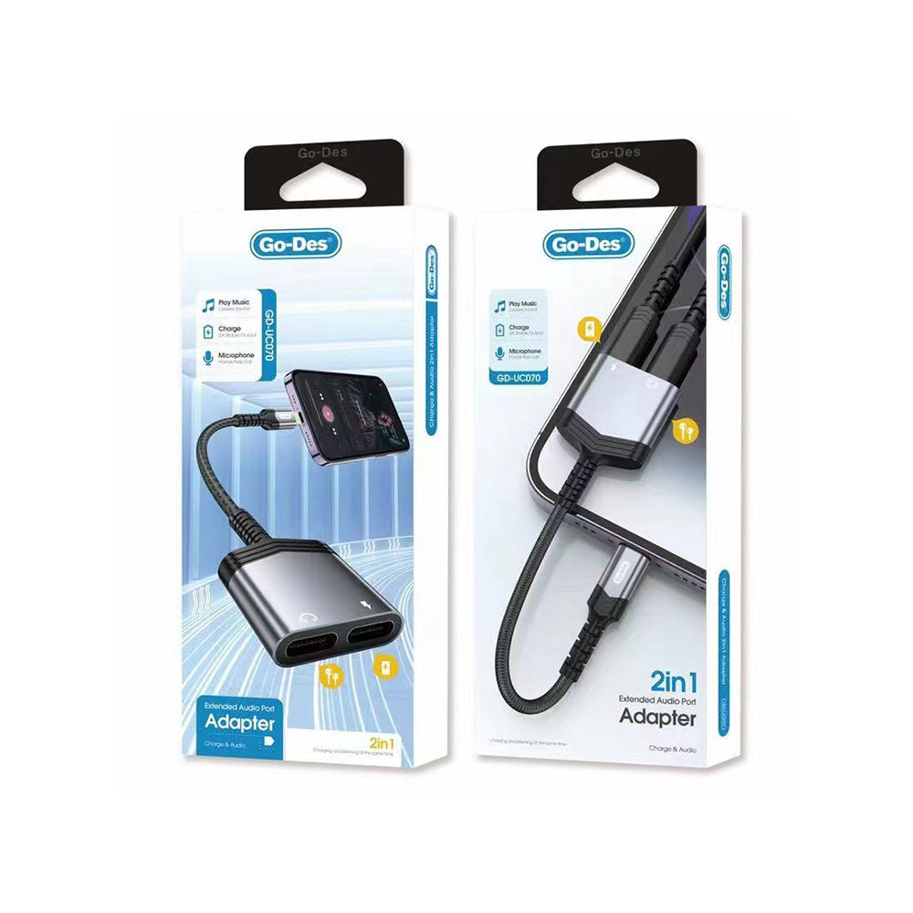 Go Des GD-UC070 Lightning 2in1 Şarj ve Ses Adaptörü Gri