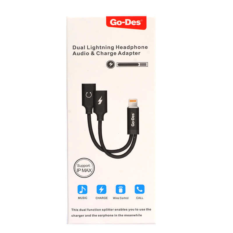 Go Des GD-UC11 Dual Lightning Headphone Audio & Charge Adaptör Siyah