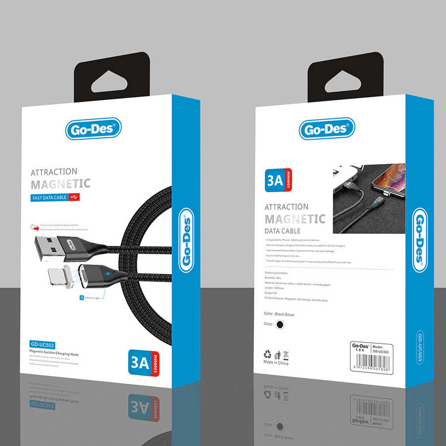 Go Des GD-UC503 Attraction Magnetic Fast Data Lightning Usb Kablo Siyah