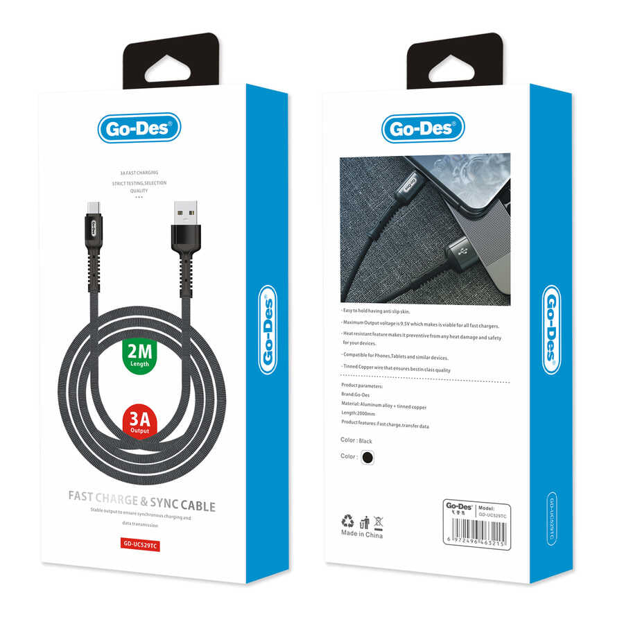 Go Des GD-UC529 Type-C Usb Kablo Siyah