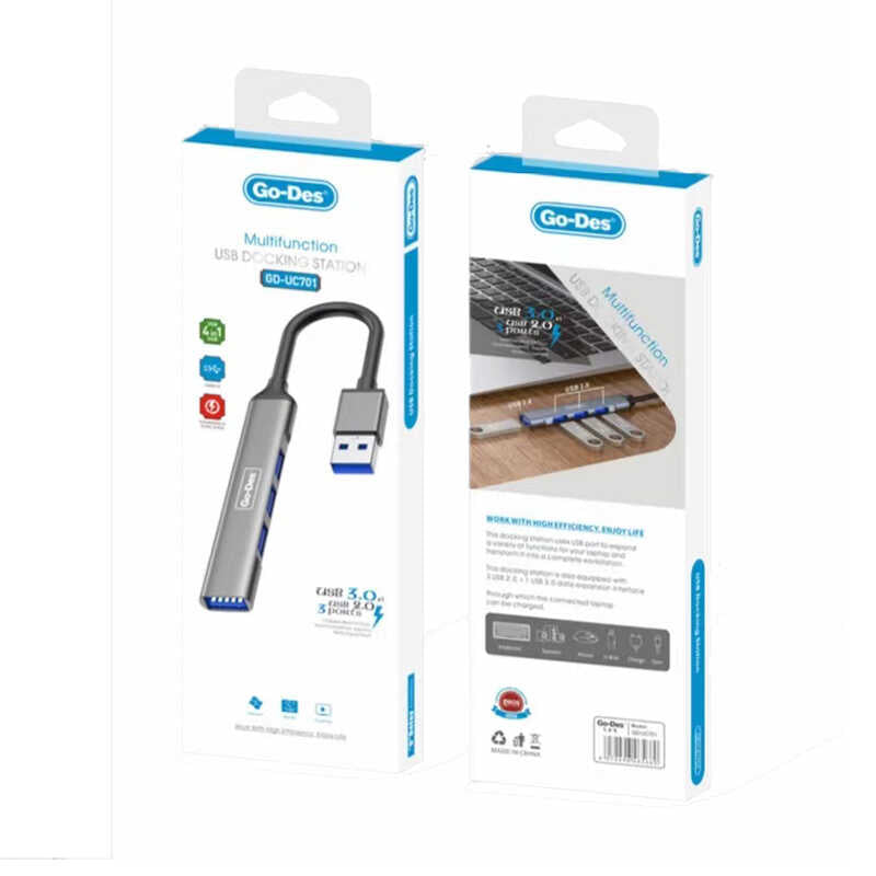 Go Des GD-UC701 4 in 1 Çoklu USB İstasyonu Gri