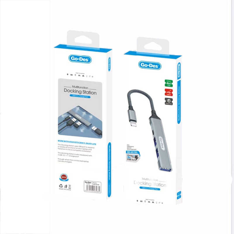 Go Des GD-UC703 4 in 1 Çoklu USB İstasyonu Gri