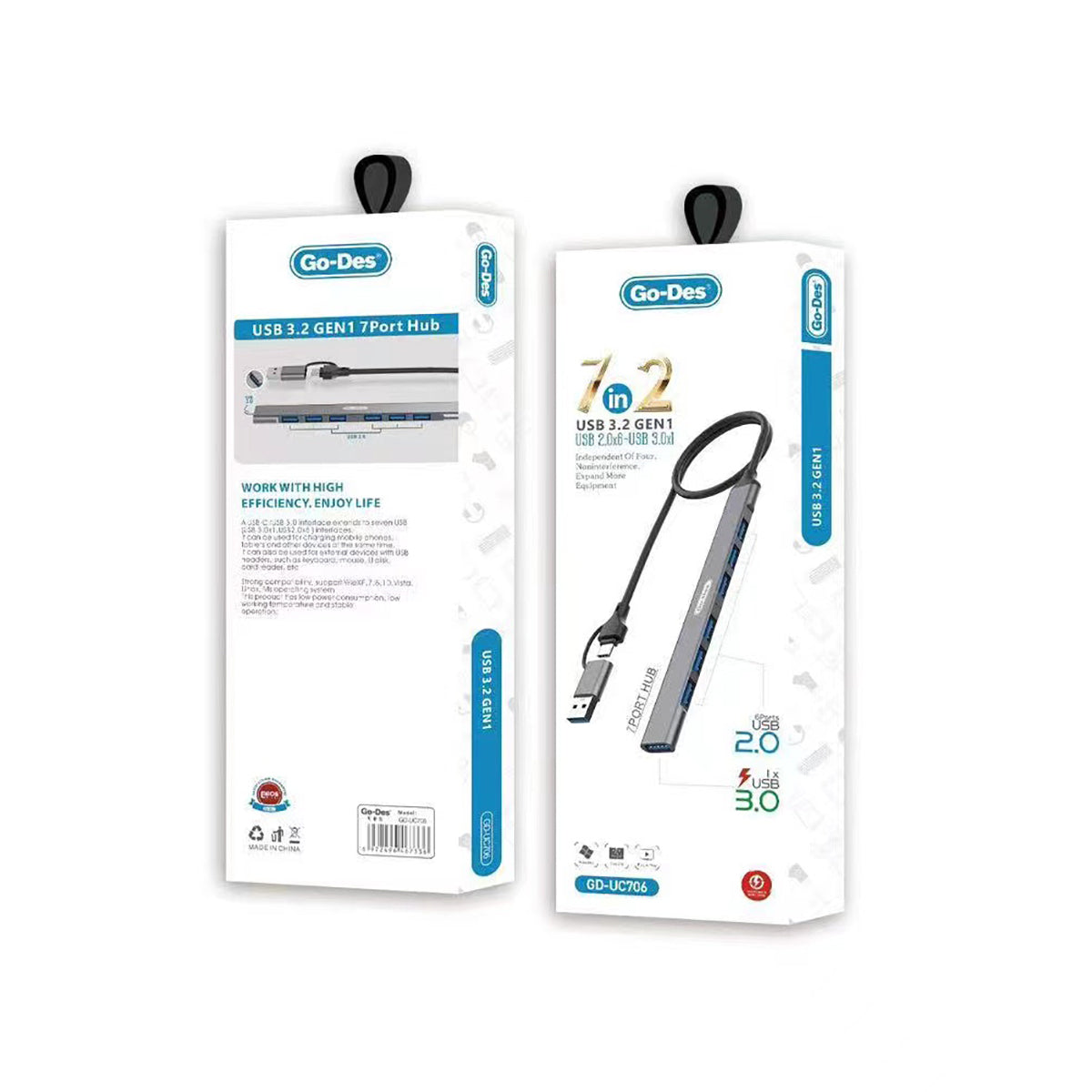 Go Des GD-UC706 7 Usb Girişli Type-C - Usb Hub Gri