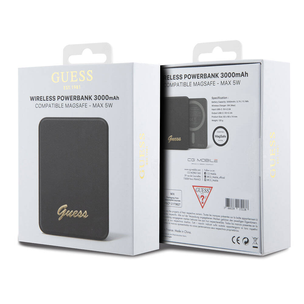Guess Orjinal Lisanslı M-safe Şarj Özellikli Metal Yazı Logolu Powerbank 3000mAh 5W Gold