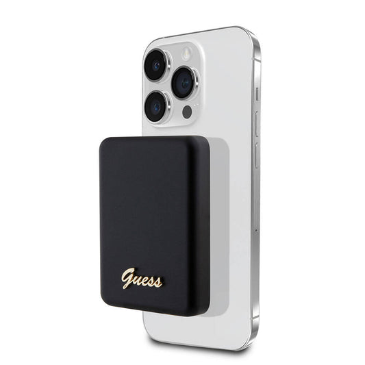 Guess Orjinal Lisanslı M-safe Şarj Özellikli Metal Yazı Logolu Powerbank 5000mAh 15W