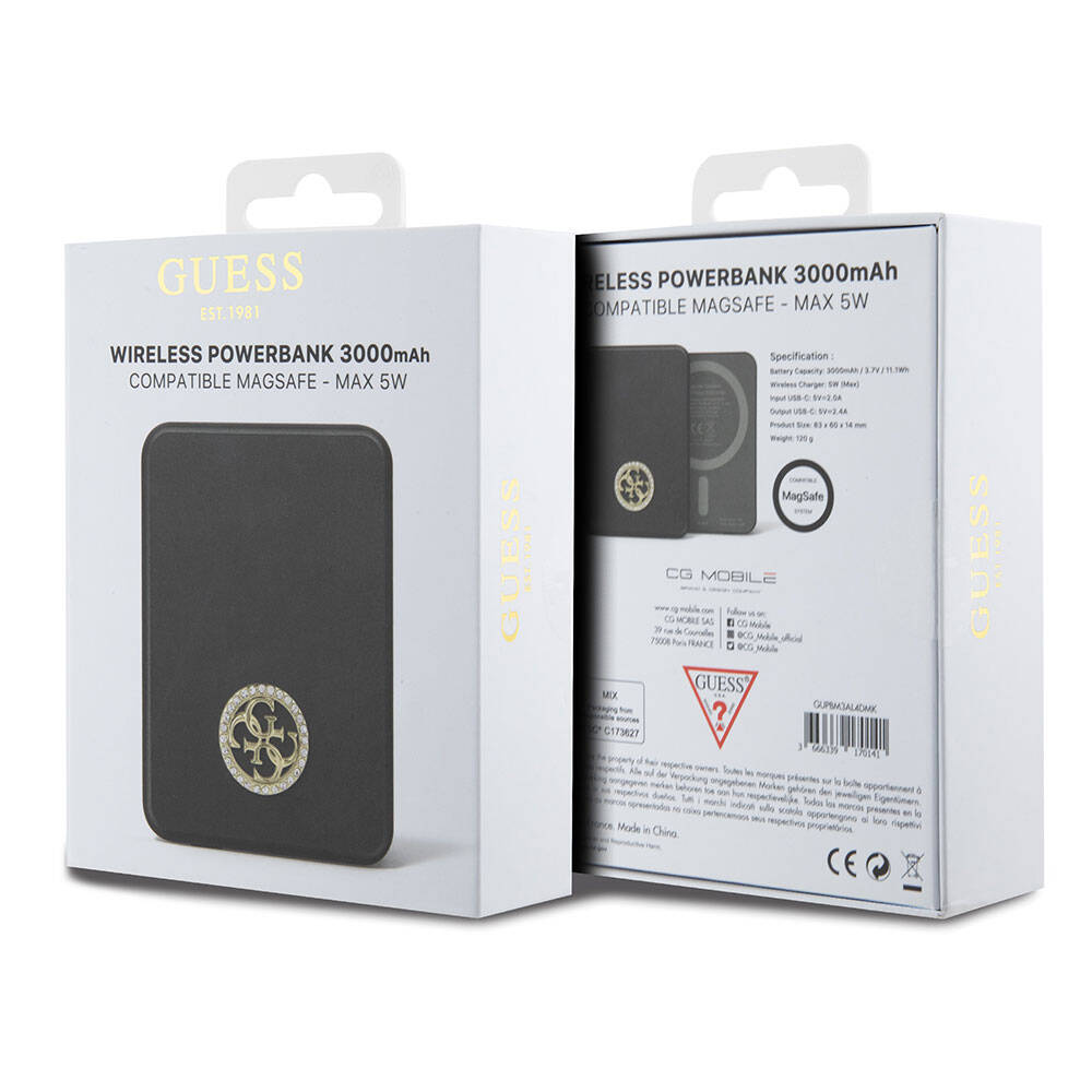 Guess Orjinal Lisanslı M-safe Şarj Özellikli Taşlı 4G Logolu Powerbank 3000mAh 5W Gold
