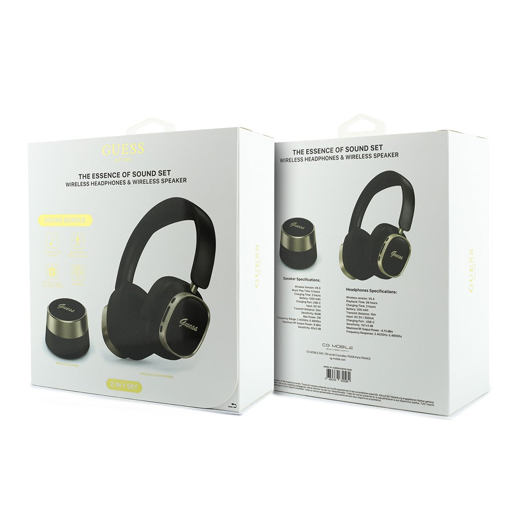 Guess Orjinal Lisanslı Metal Yazı Logolu Kulak Üstü Kulaklık ve Speaker Hoparlör 2in1 Set