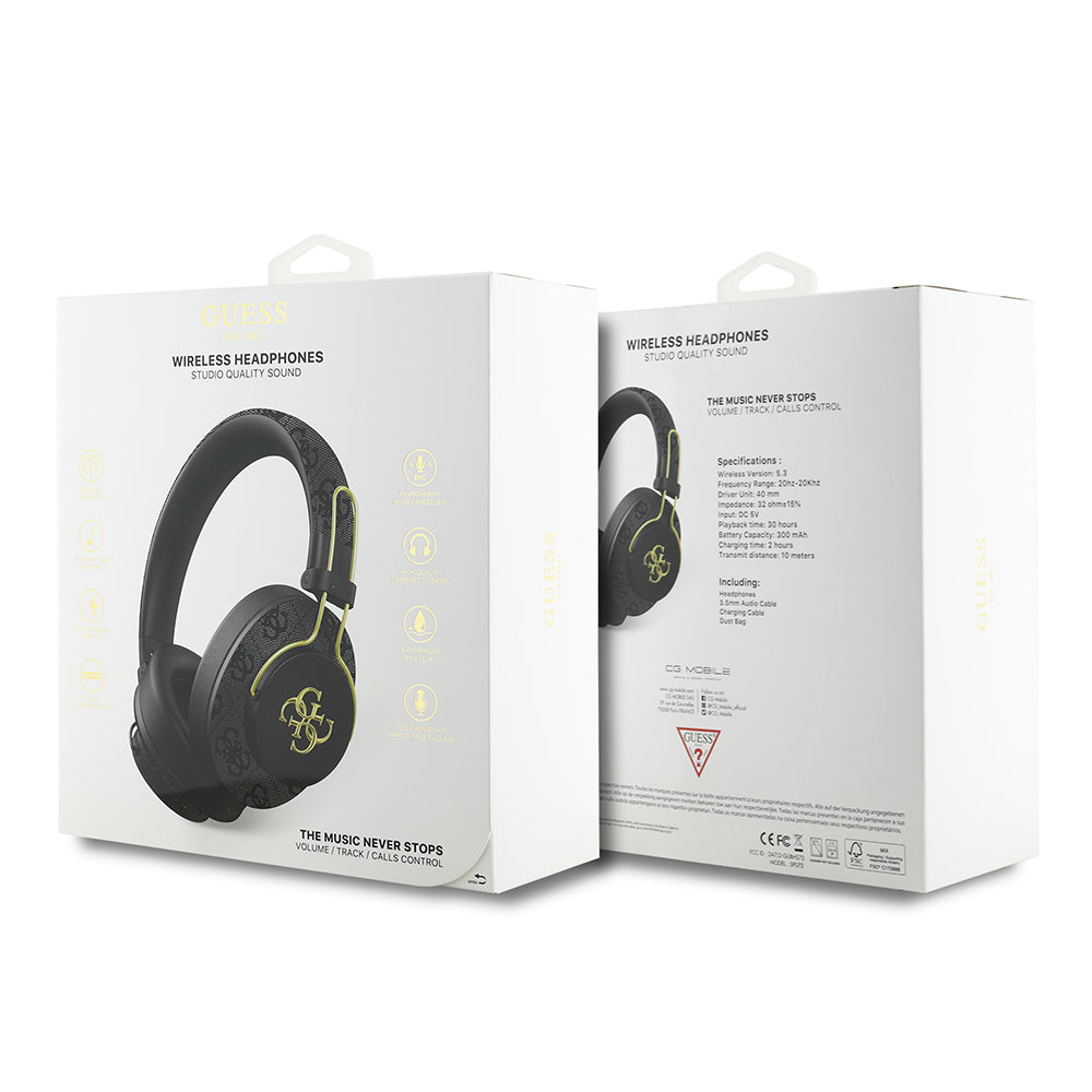 Guess Orjinal Lisanslı PU 4G Desenli Büyük Metal Logolu Kulak Üstü Bluetooth Kulaklık Kahverengi