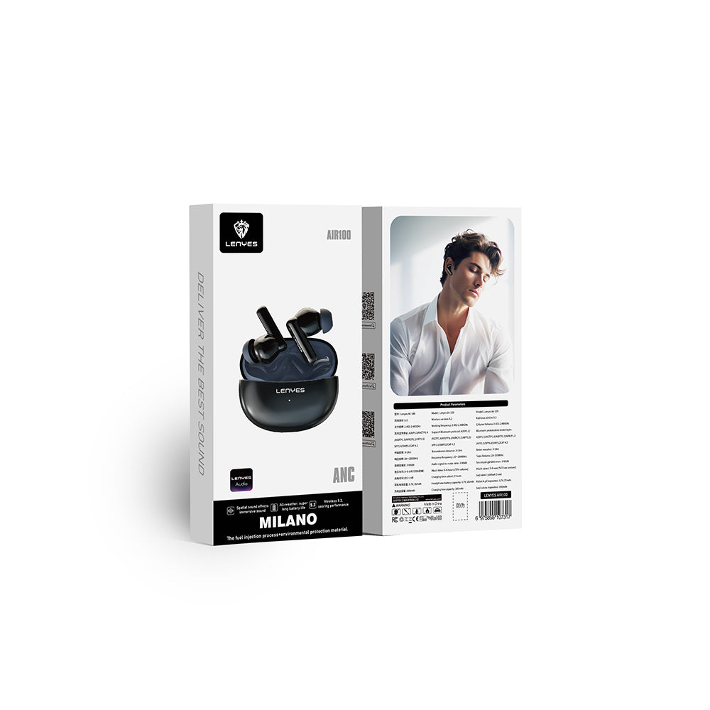 Lenyes Air 100 ANC Özellikli ENC Teknolojili Kulak İçi Bluetooth v5.3 Kulaklık Siyah