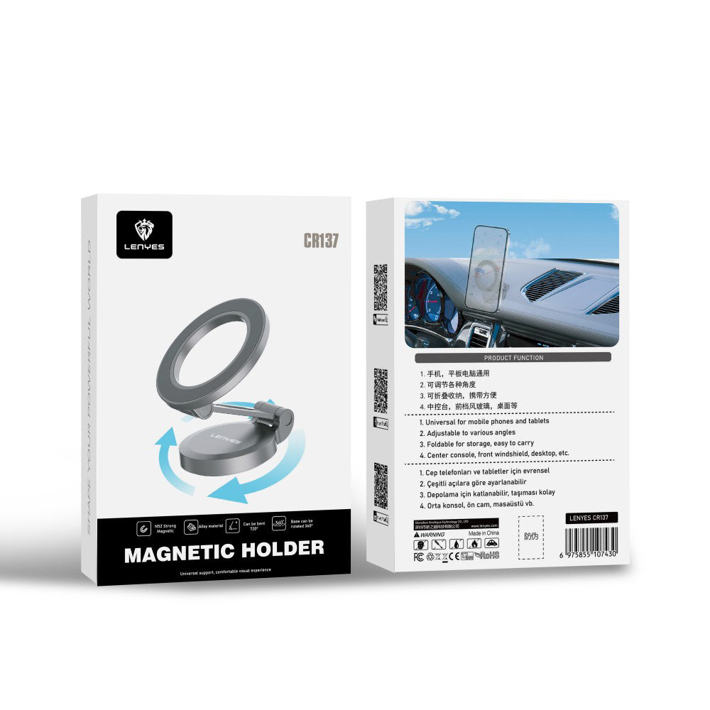 Lenyes CR137 Magnetik M-safe 360° Oynar Başlıklı Araç İçi Telefon Tutucu Siyah