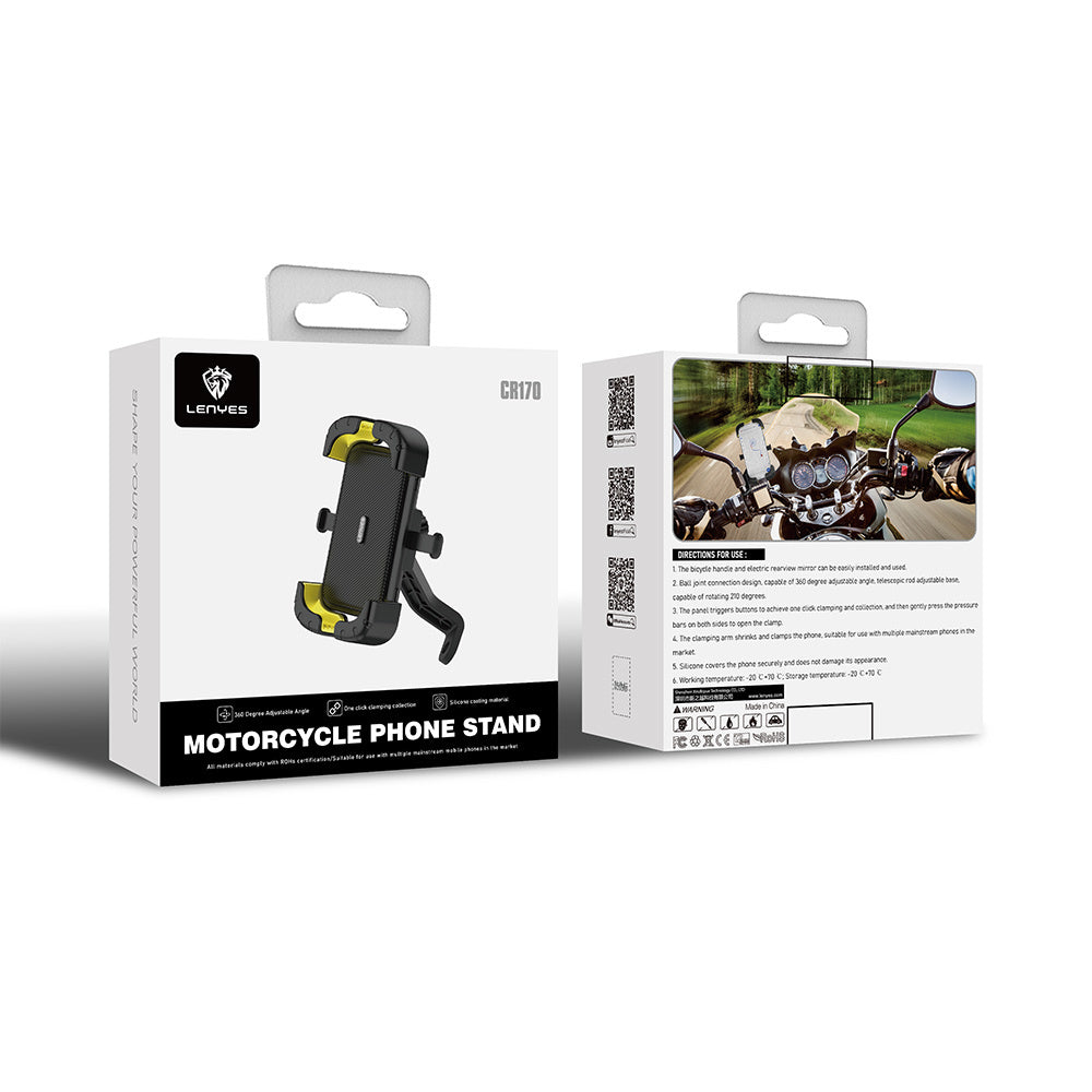 Lenyes CR170 Sarsıntı Önleyici 360 Derece Ayarlanabilir Bisiklet ve Motosiklet Telefon Tutucu Siyah