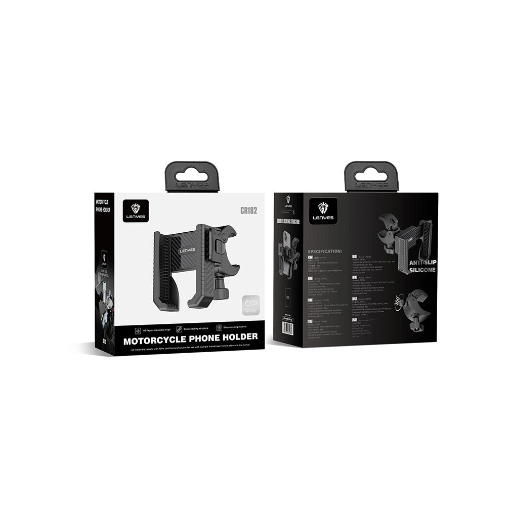 Lenyes CR182 360 Derece Ayarlanabilir Çift Kilitli Bisiklet ve Motosiklet Telefon Tutucu Siyah