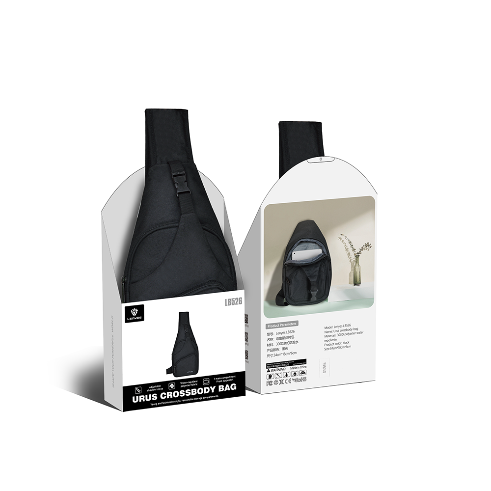 Lenyes LB526 Urus Serisi Su Geçirmez Polyester Kumaş Ayarlanabilir Omuz Askılı Çapraz Vücut Çantası Siyah
