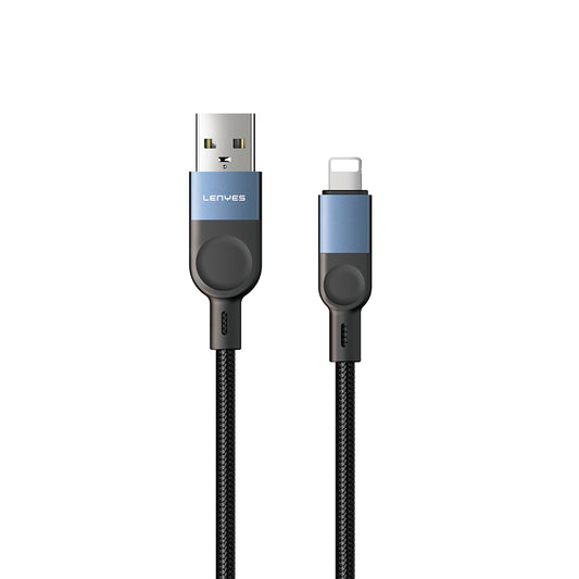 Lenyes LC514 USB-A to Lightning Hızlı Şarj Özellikli Örgülü Data ve Şarj Kablosu 15W 1M Siyah