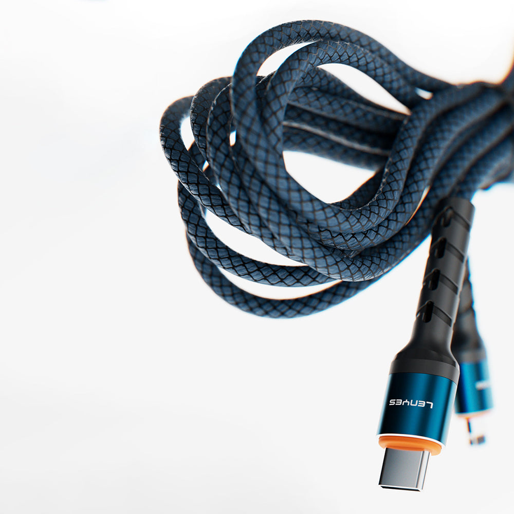 Lenyes LC515 Type-C to Type-C Hızlı Şarj Özellikli Örgülü Data ve Şarj Kablosu 60W 1M Mavi