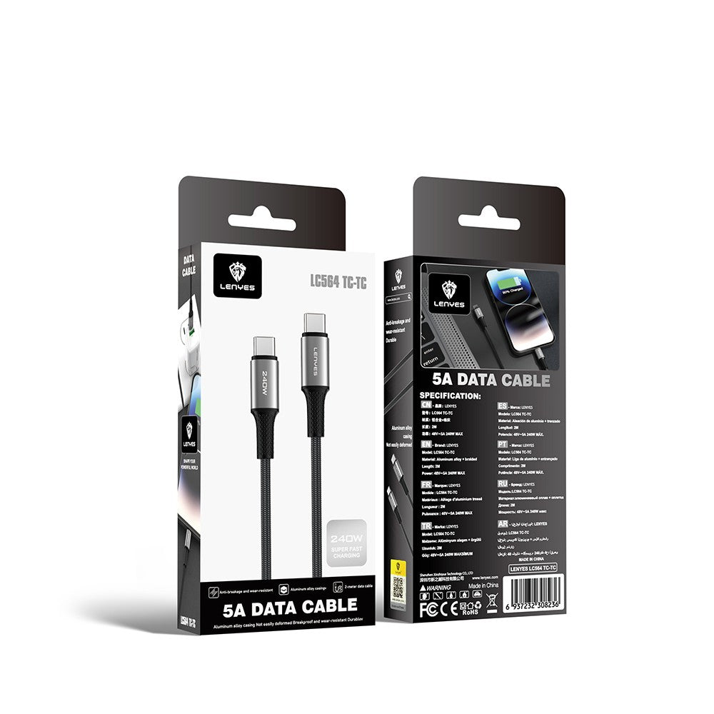 Lenyes LC564 Type-C to Type-C PD Örgü Tasarımlı Hızlı Şarj Özellikli Data ve Şarj Kablosu 240W 2M