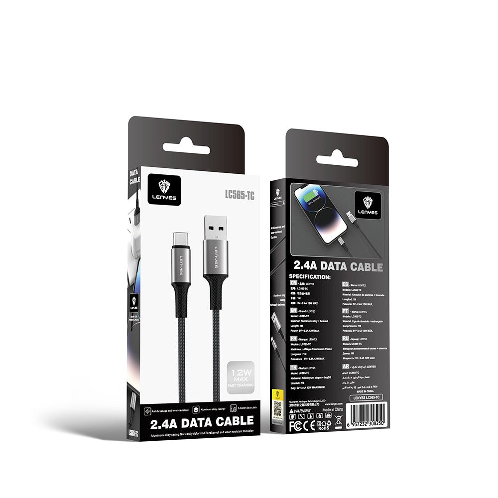 Lenyes LC565 USB-A to Type-C Örgü Tasarımlı Hızlı Şarj Özellikli Data ve Şarj Kablosu 12W 1M