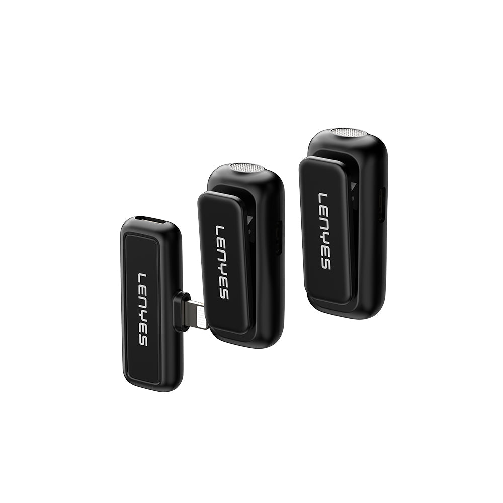 Lenyes LM201 Lightning Şarj Portlu Kablosuz Yaka Mikrofonu Siyah