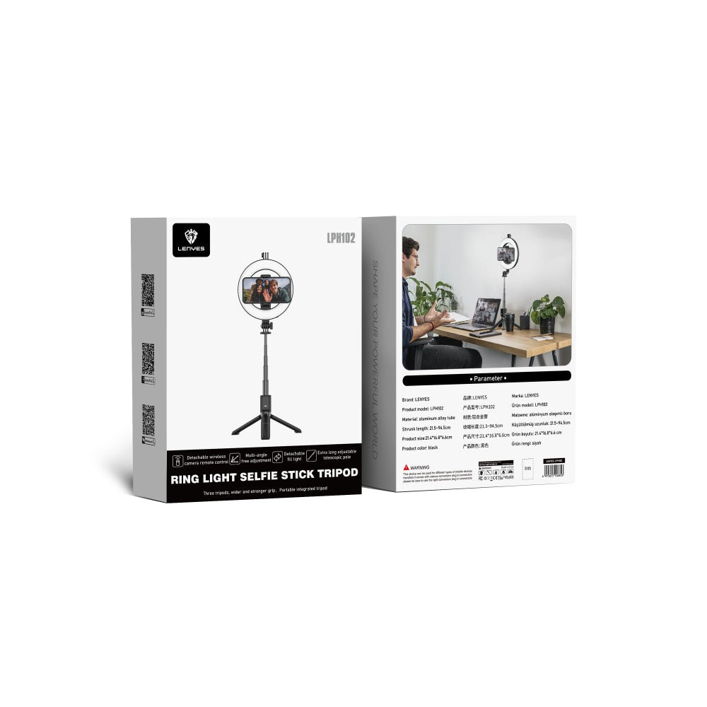 Lenyes LPH102 Uzaktan Kumandalı Çok Fonksiyonlu Ring Light Selfie Çubuğu Siyah
