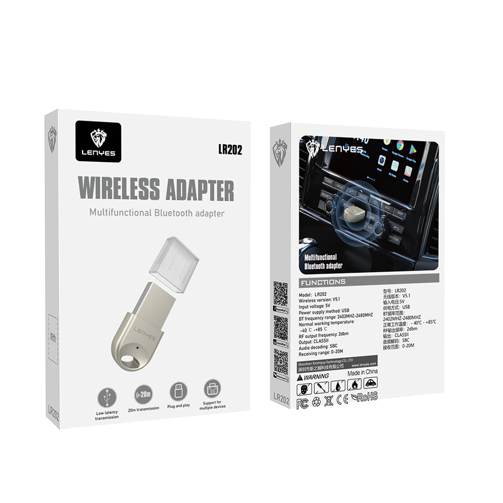 Lenyes LR202 USB Bluetooth 5.1 Wireless Transmitter Adaptör Gümüş