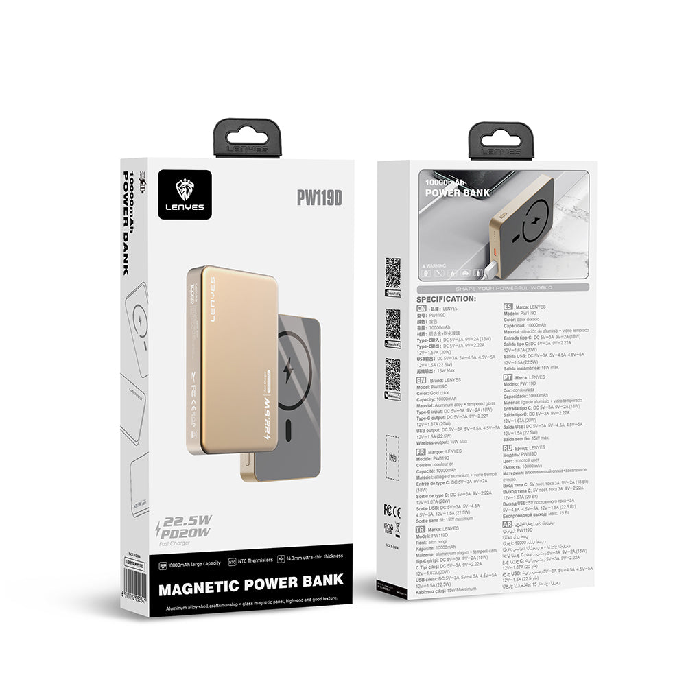 Lenyes PW019D PD 20W Ultra İnce Hızlı Şarj Özellikli Wireless Powerbank 15W 5000mAh Füme
