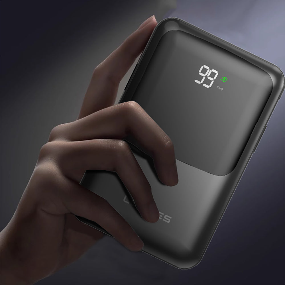 Lenyes PW223D Dijital LED Göstergeli Kablosuz Şarj Özellikli Type-C ve Lightning Kablolu Powerbank 22.5W 20.000mAh Siyah