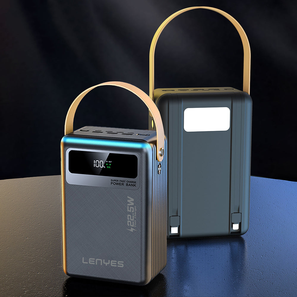 Lenyes PX892D LED Göstergeli Taşınabilir Askılı ve Led Işıklı Powerbank 22.5W 80.000mAh Siyah