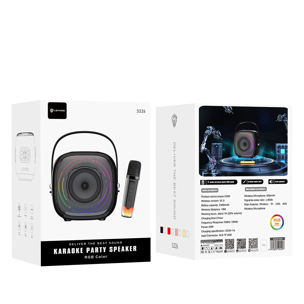 Lenyes S226 RGB Işıklı Askılı Mikrofonlu Bluetooth Speaker Hoparlör v5.3 Siyah