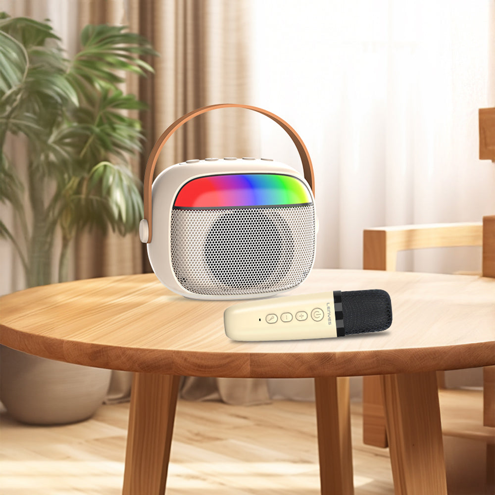 Lenyes S227 RGB Işıklı Askılı Mikrofonlu Bluetooth Speaker Hoparlör v5.3 Bej