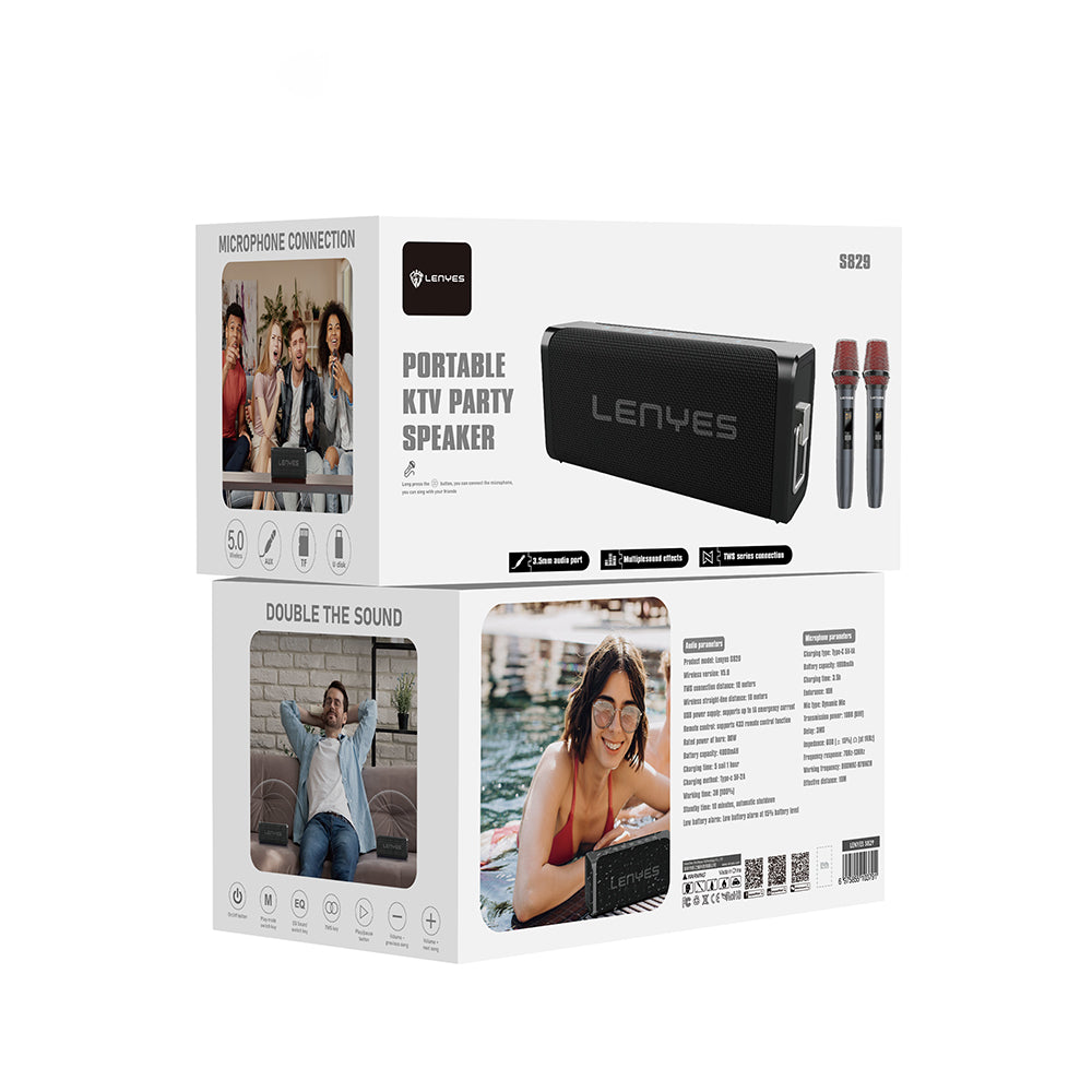 Lenyes S829 Karaoke Mikrofonlu Bluetooth Speaker Hoparlör v5.0 Siyah