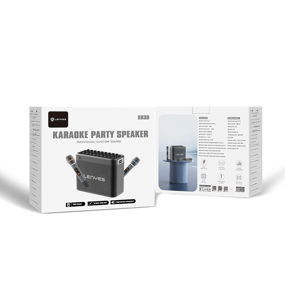 Lenyes S830 Mikrofonlu Çoklu Giriş TWS Karaoke Bluetooth Hoparlör v5.0 160W Siyah
