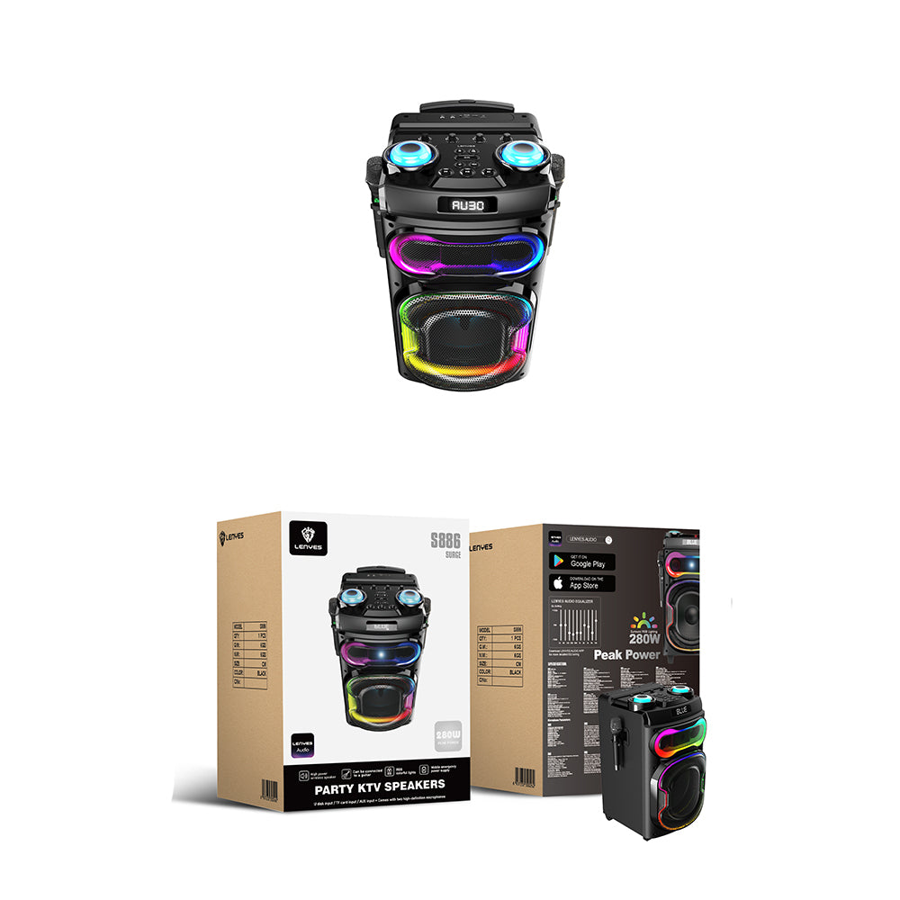 Lenyes S886 RGB Işıklı Çift Mikrofonlu Kablosuz TWS Bluetooth Speaker Hoparlör v5.3 Siyah