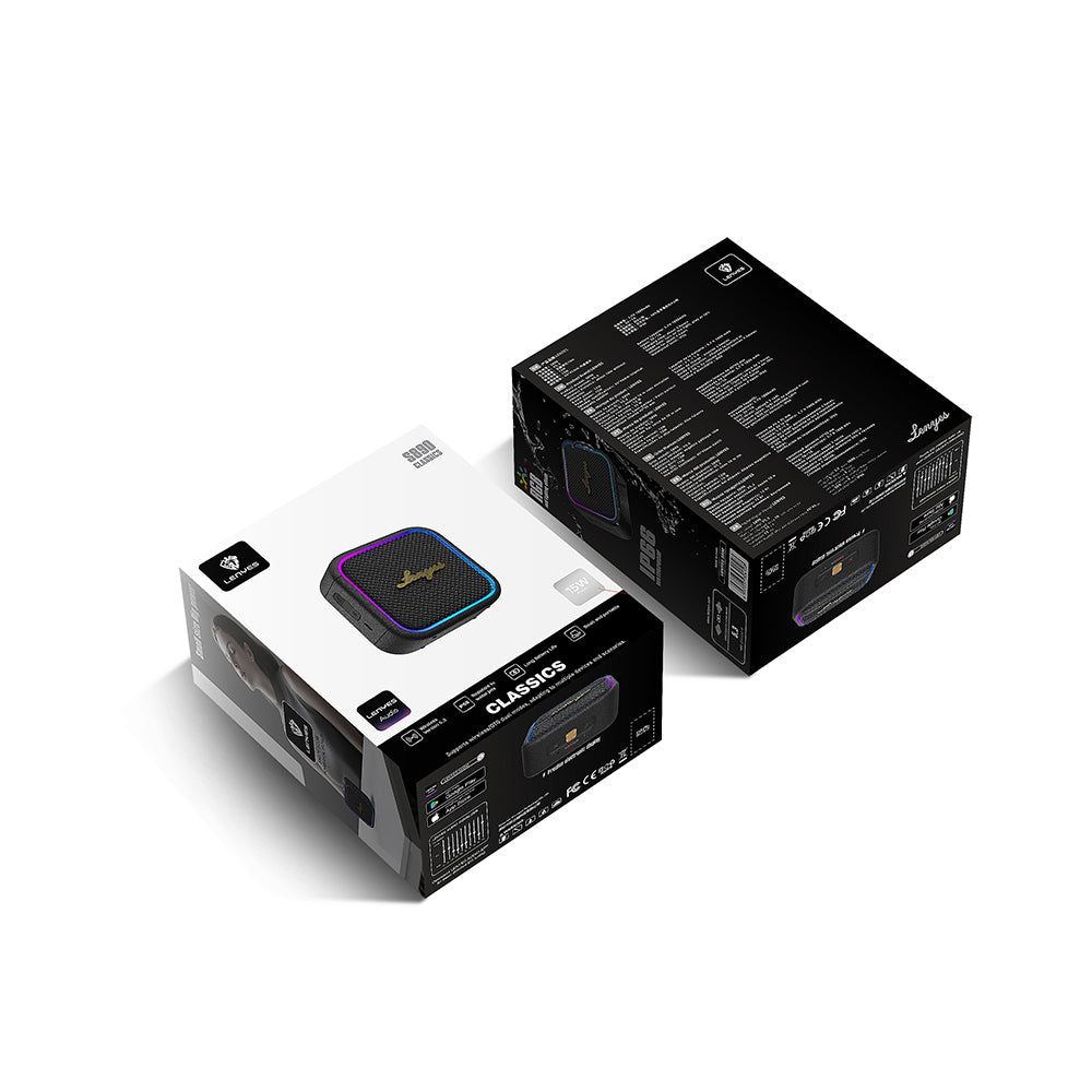 Lenyes S890 Su Geçirmez Özellikli RGB Işıklı Askılı Mini OTG-TWS Bluetooth Hoparlör v5.3 Siyah