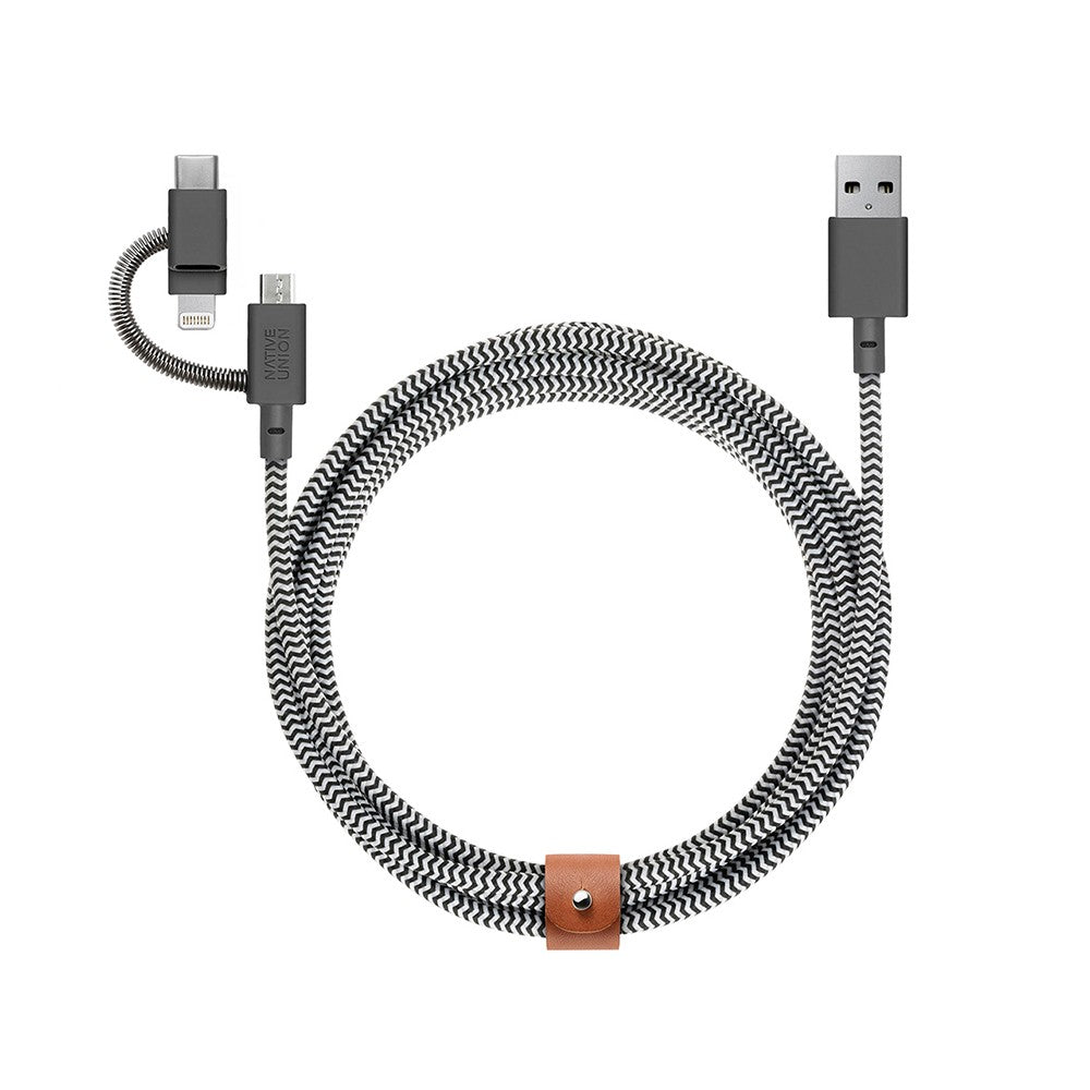 Native Union Belt Serisi 3in1 USB-A to Type-C - Lightning - Micro Şarj Kablosu 2M