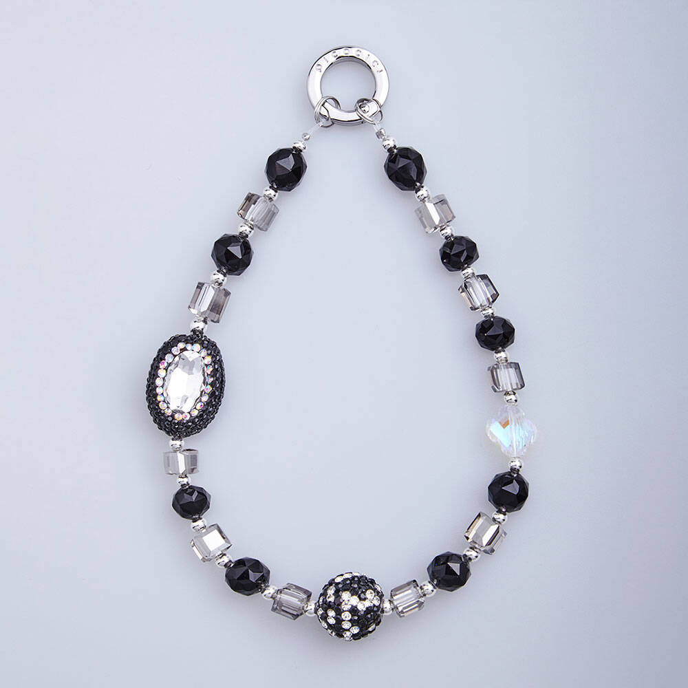 Picocici Şeker Küp Tasarımlı Oval Crystal Telefon Bilek Askı İpi Siyah