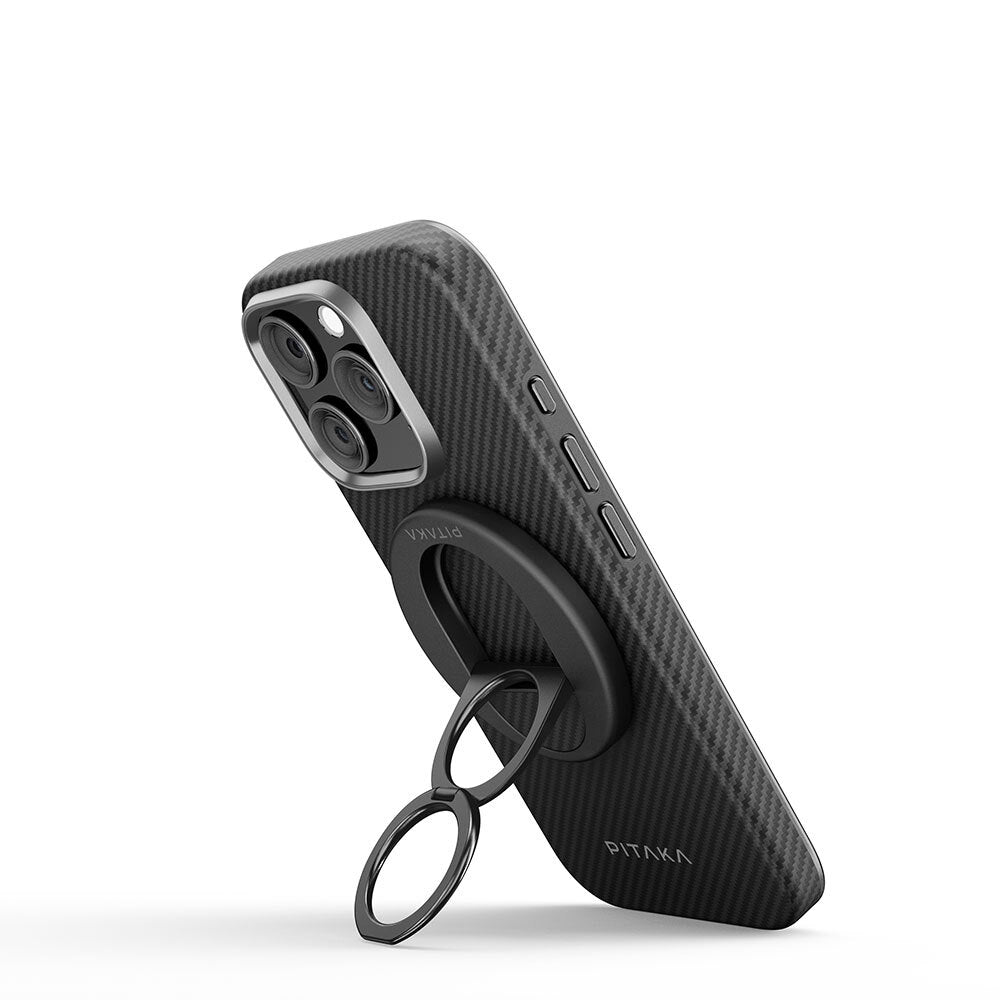 Pitaka 600D Aramid Fiber Classic Serisi Black-Grey Twill MagEZ Grip 3 Magnetik Ring Stand Telefon Tutucu Siyah-Gri