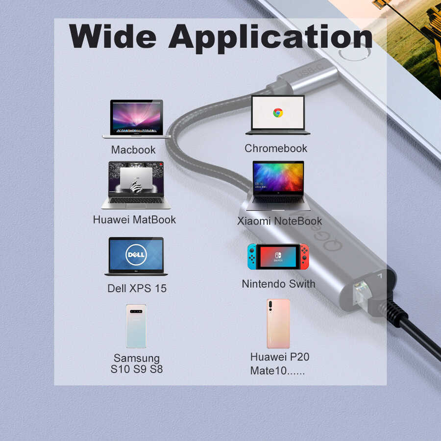 Qgeem QG-UA05 RJ45 to Type-C Süper Hızlı Ethernet Dönüştürücü Kablo 1000Mbps 11cm Siyah