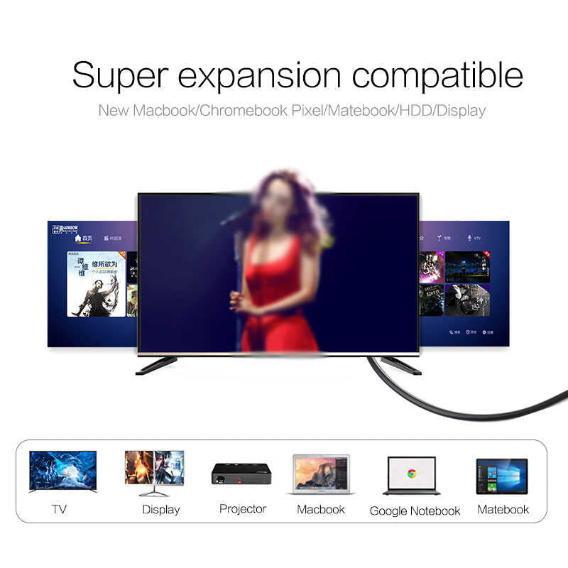 Qgeem QG-UA11 Type-C To HDMI Kablo 1.2M Siyah